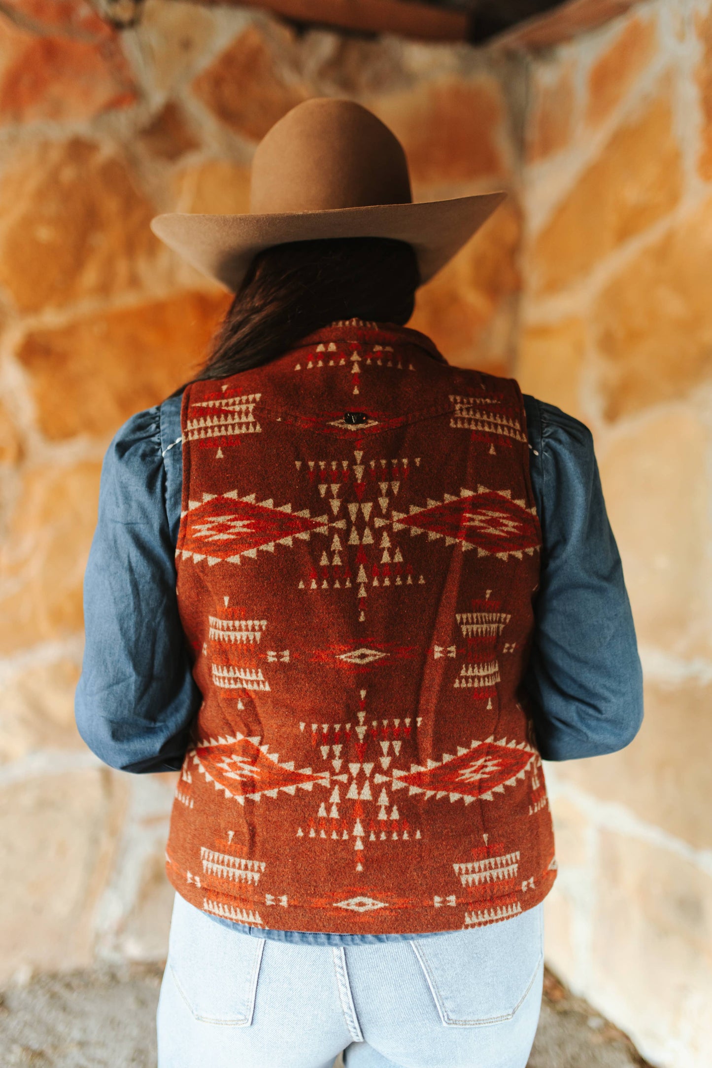Maroon Orange Beige Aztec Vest