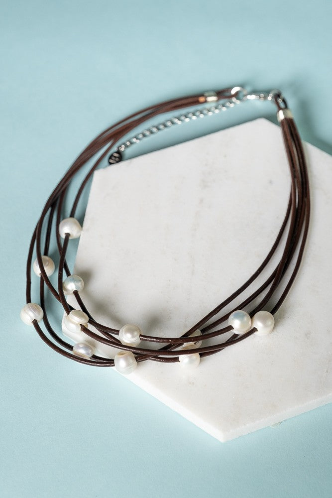 Leather Pearl Necklace
