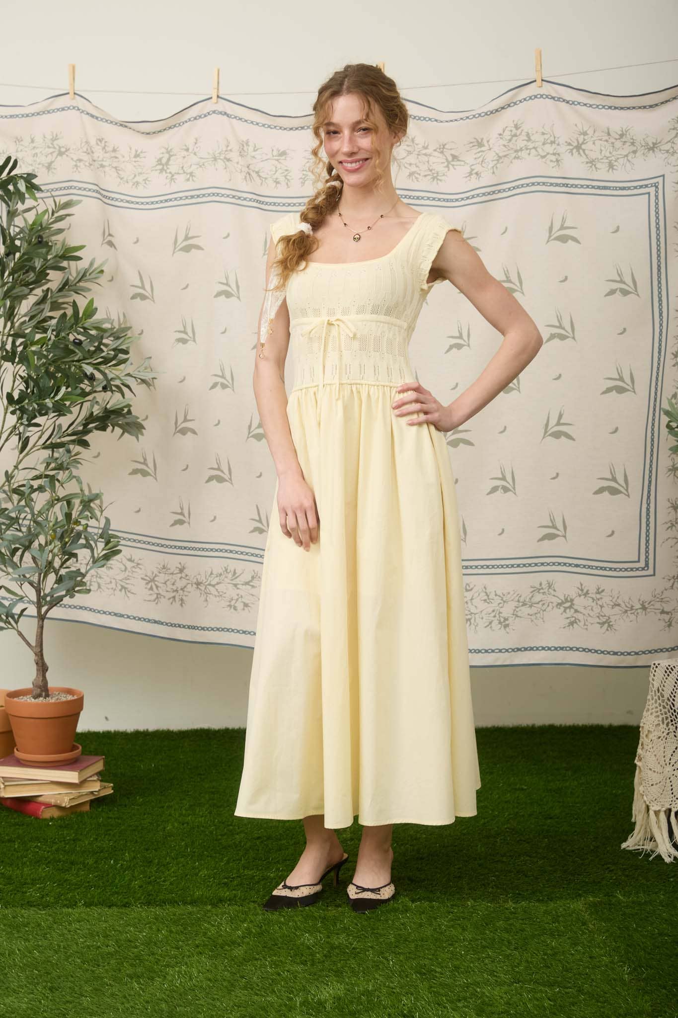 Drawstring Maxi Yellow Dress