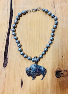 Silver Prairie Buffalo Necklace