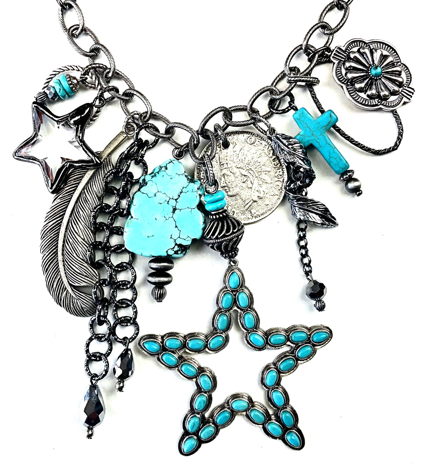 Chunky Junk Trinket W/ Stars Necklace