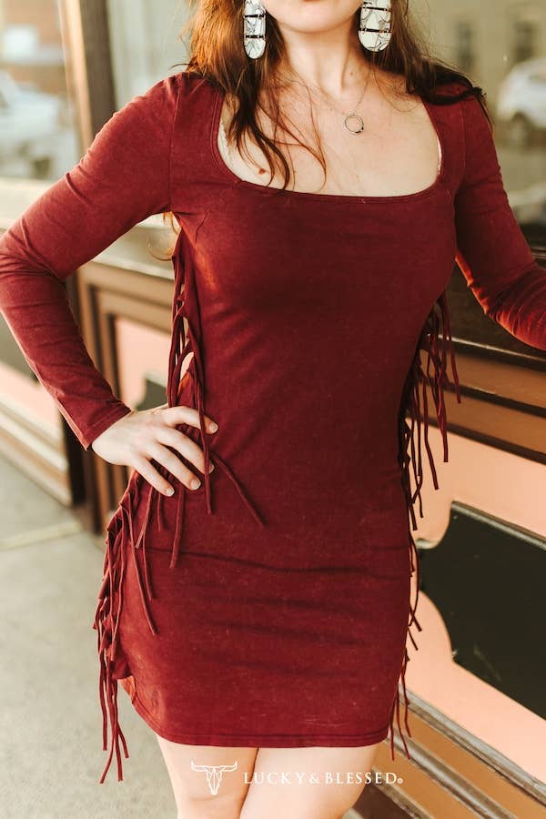 Red Side Fringe Long Dress