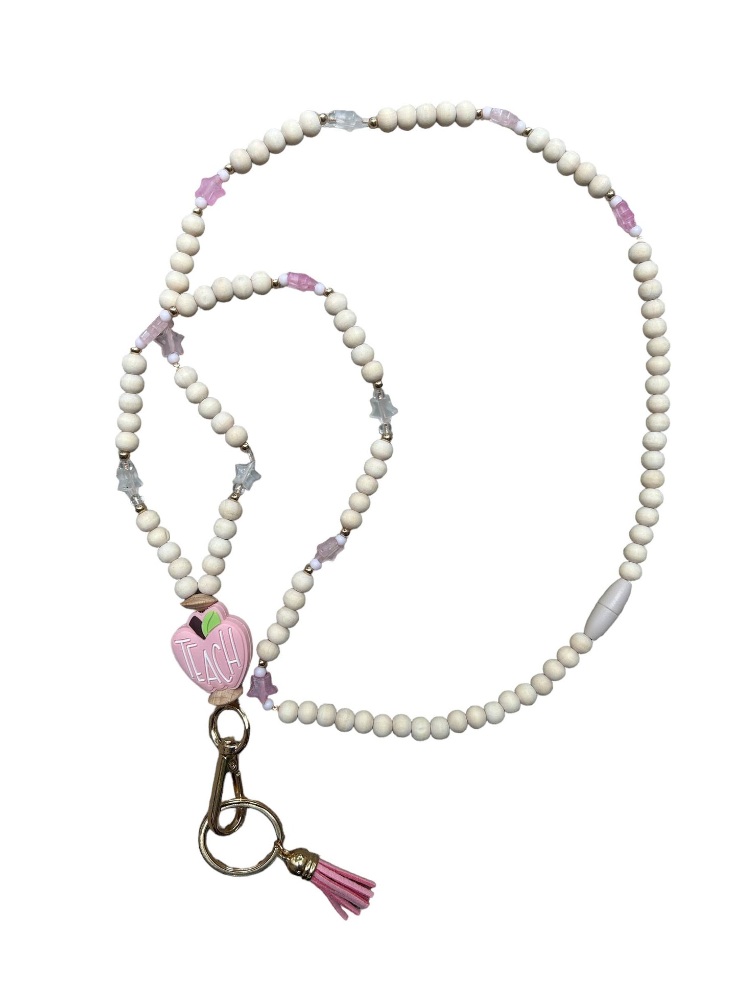 Teacher Lanyard with pink TEACH apple