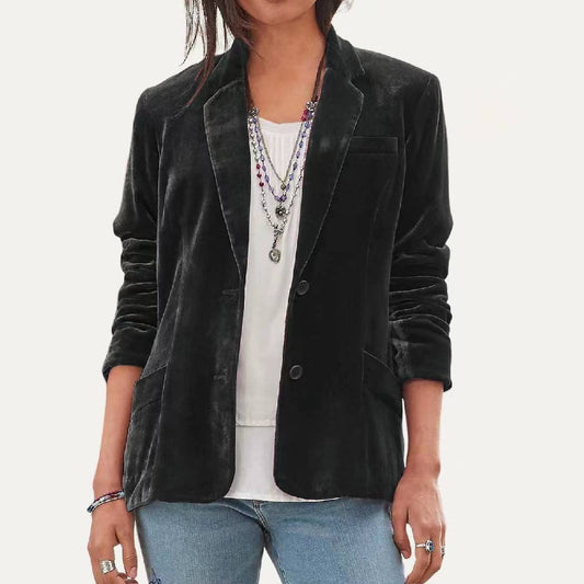 Classic Solid Velvet Blazer: Black