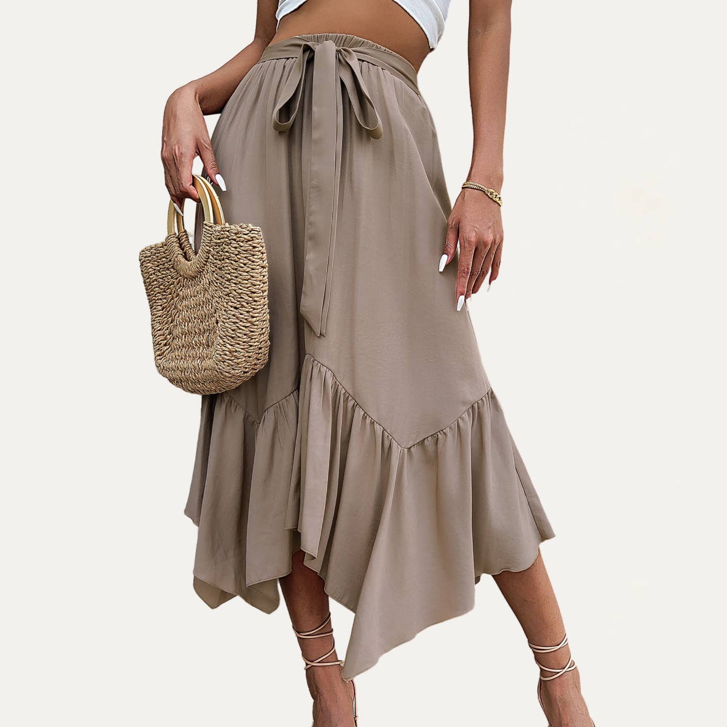 Taupe High-Waisted Maxi Skirt
