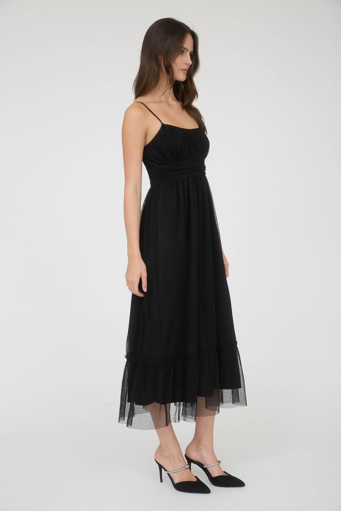 Tulle Spaghetti Strap Midi Dress