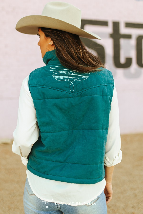 Teal Puffer Boot Stitch Detail Vest