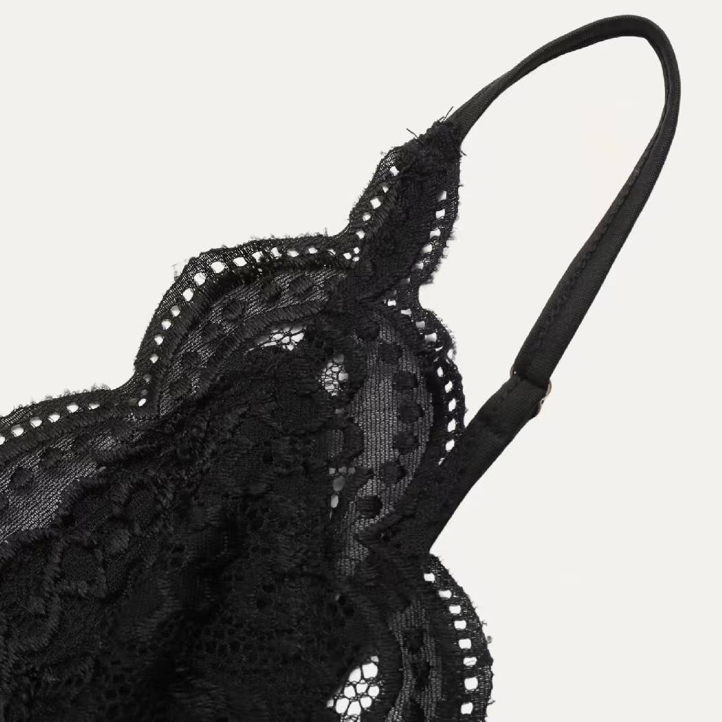 Chic Black Lace Sheer Sleeveless Bodysuit