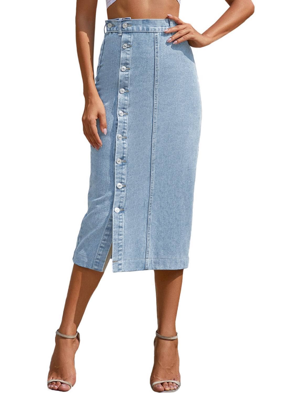 Denim High-Waisted Maxi Skirt