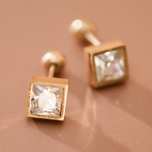 18K Gold Plated Stainless Steel Clear Crystal Studs - 7997: S0OX3T7997