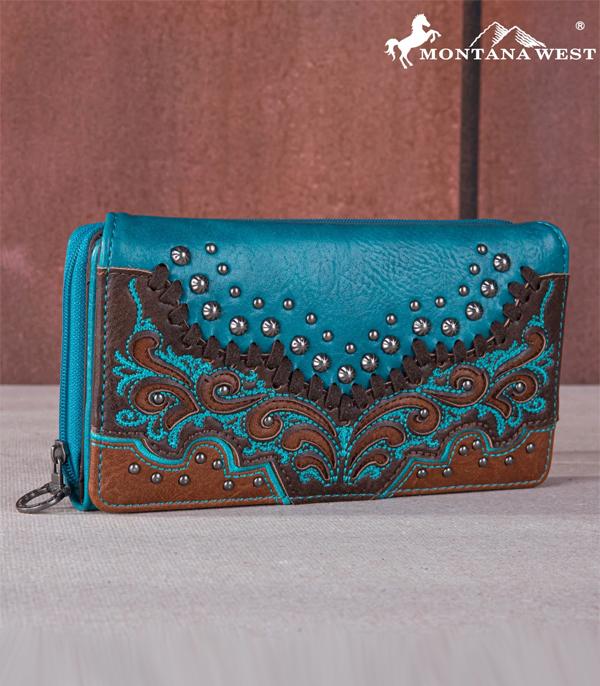Embroidered Tribal Mandala Wallet Turquoise