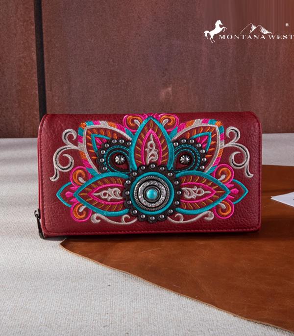 Embroidered Tribal Mandala Wallet RED
