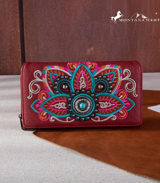 Embroidered Tribal Mandala Wallet RED