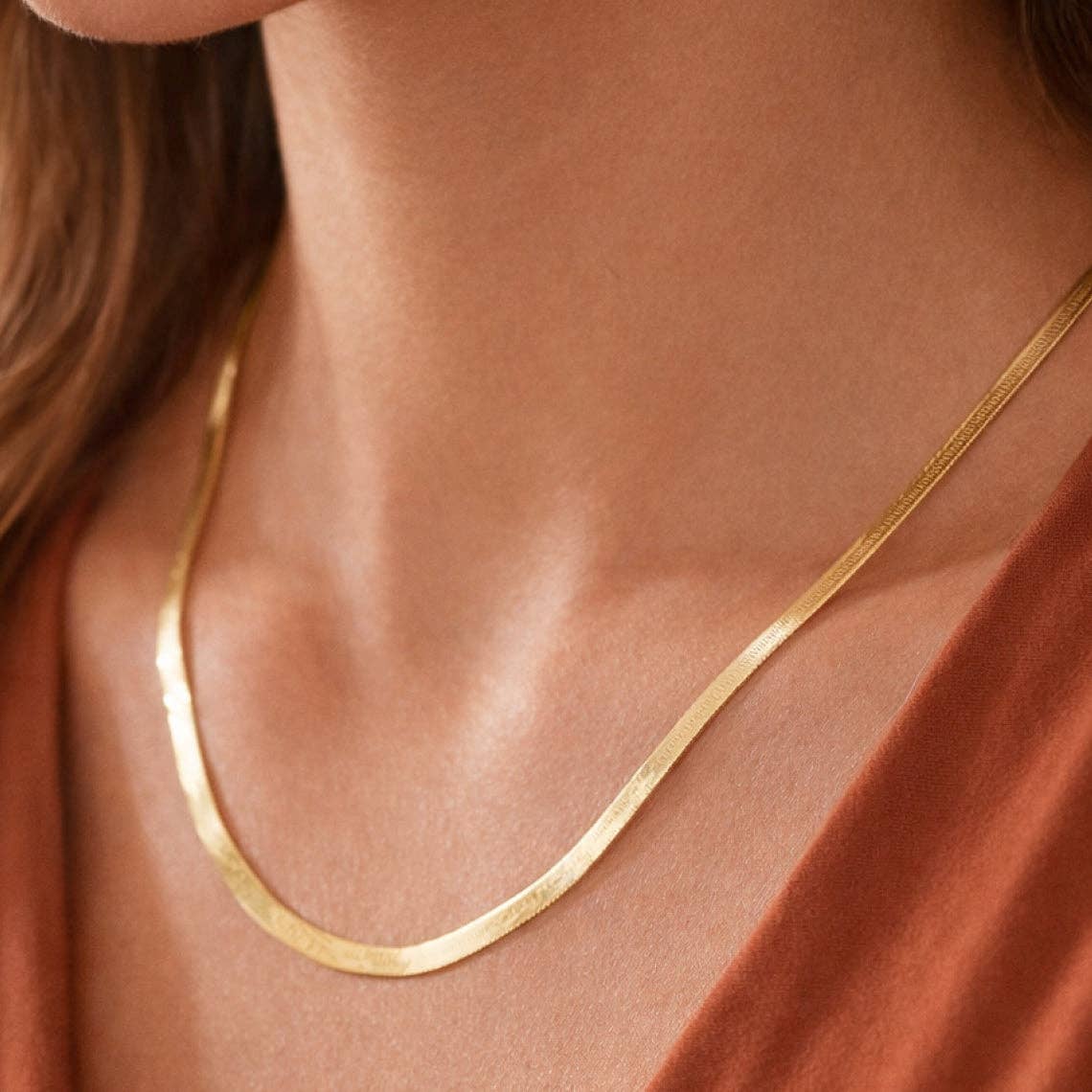 18K Gold PVD Plated Waterproof Stainless Steel Herringbone