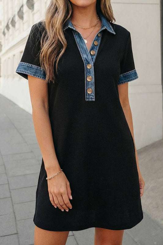 Waffle Knit Denim Shirt Dress