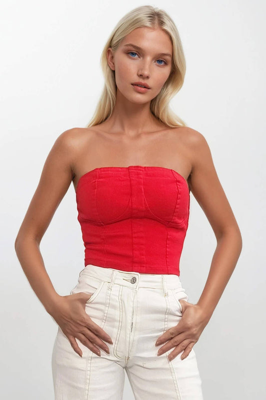 Denim Tube Top Red