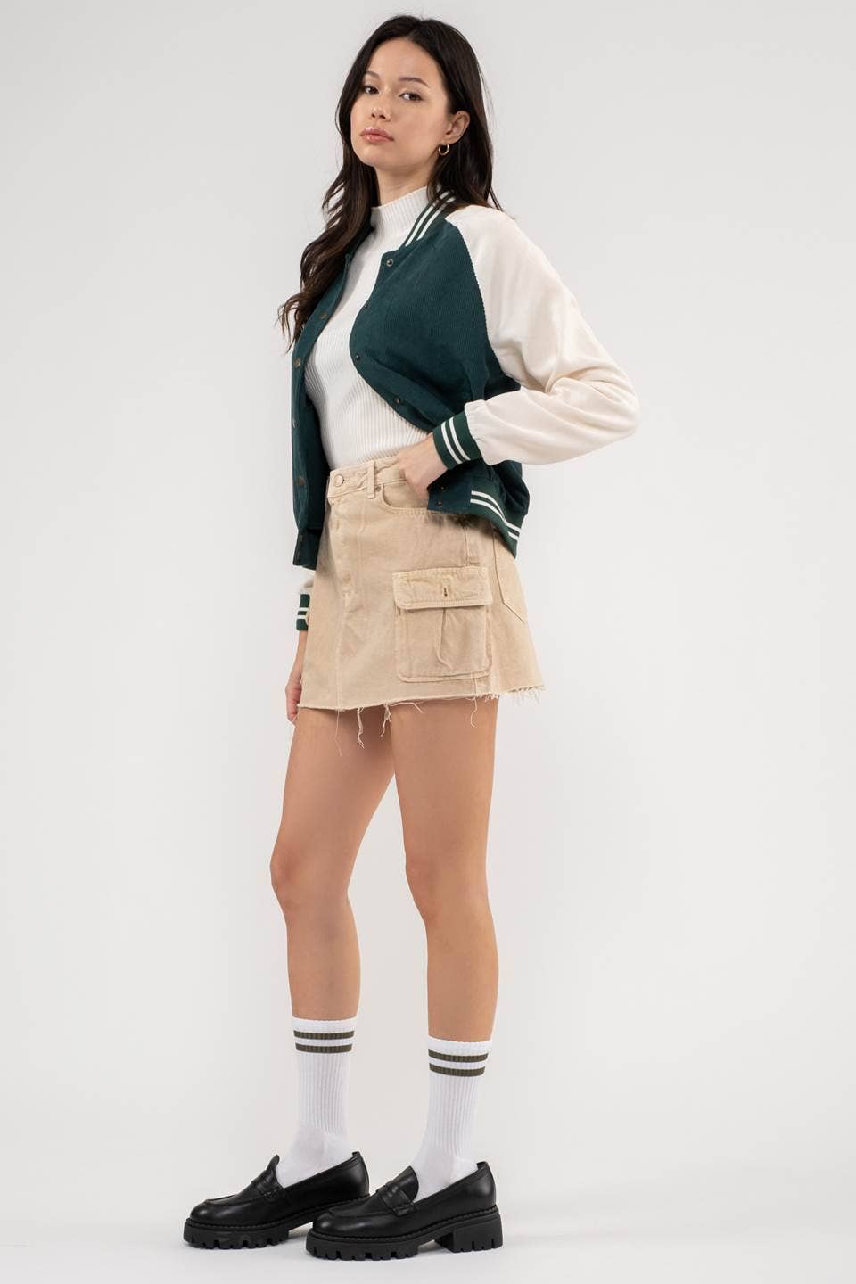 Cargo Rough Hem Mini Skirt
