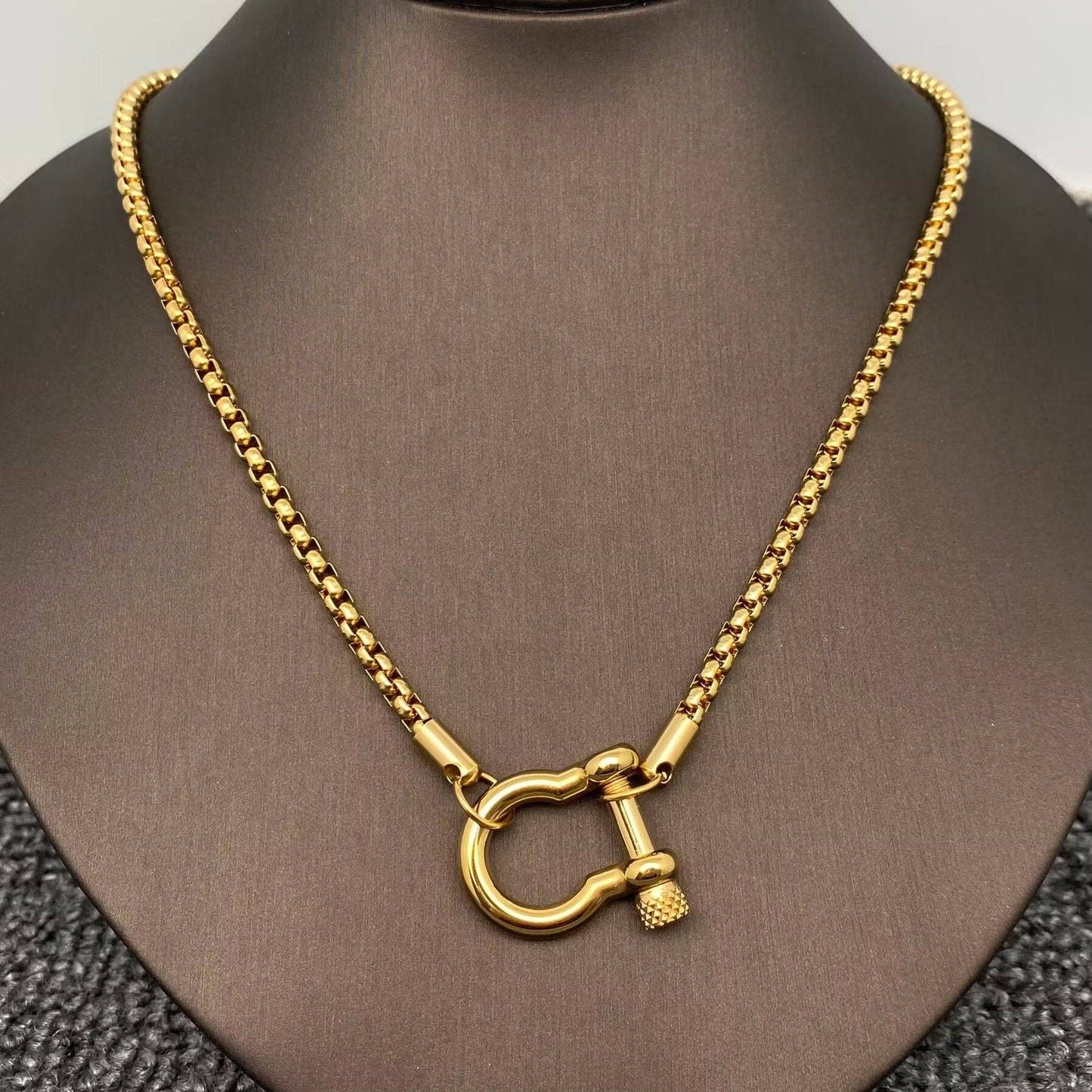 18K Golden S.Steel Horseshoe Buckle Charm Necklace