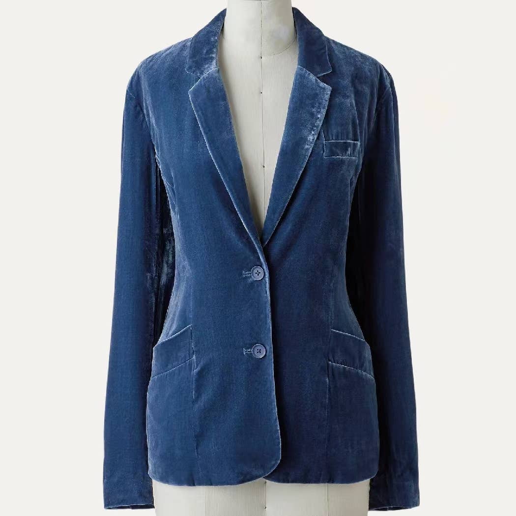 Classic Solid Velvet Blazer: Dust Blue