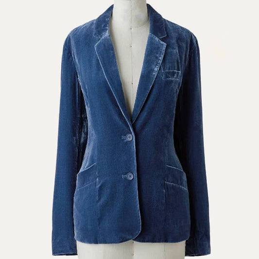 Classic Solid Velvet Blazer: Dust Blue
