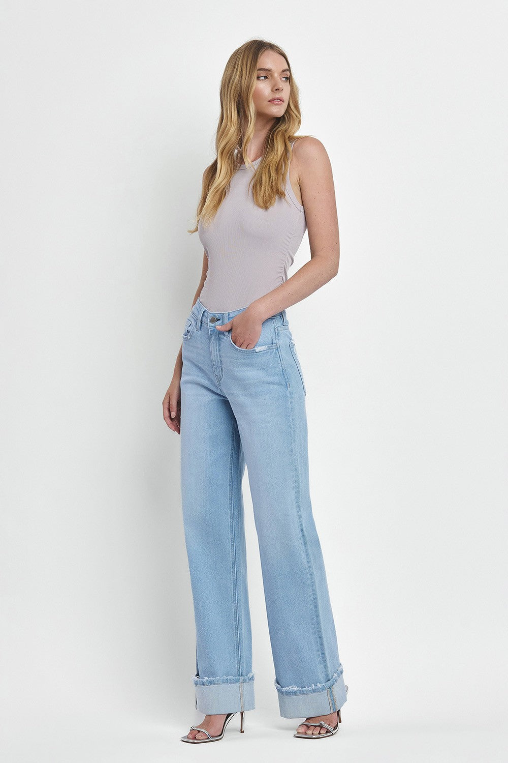 Super High Rise Cuffed Baggy Wide Jeans