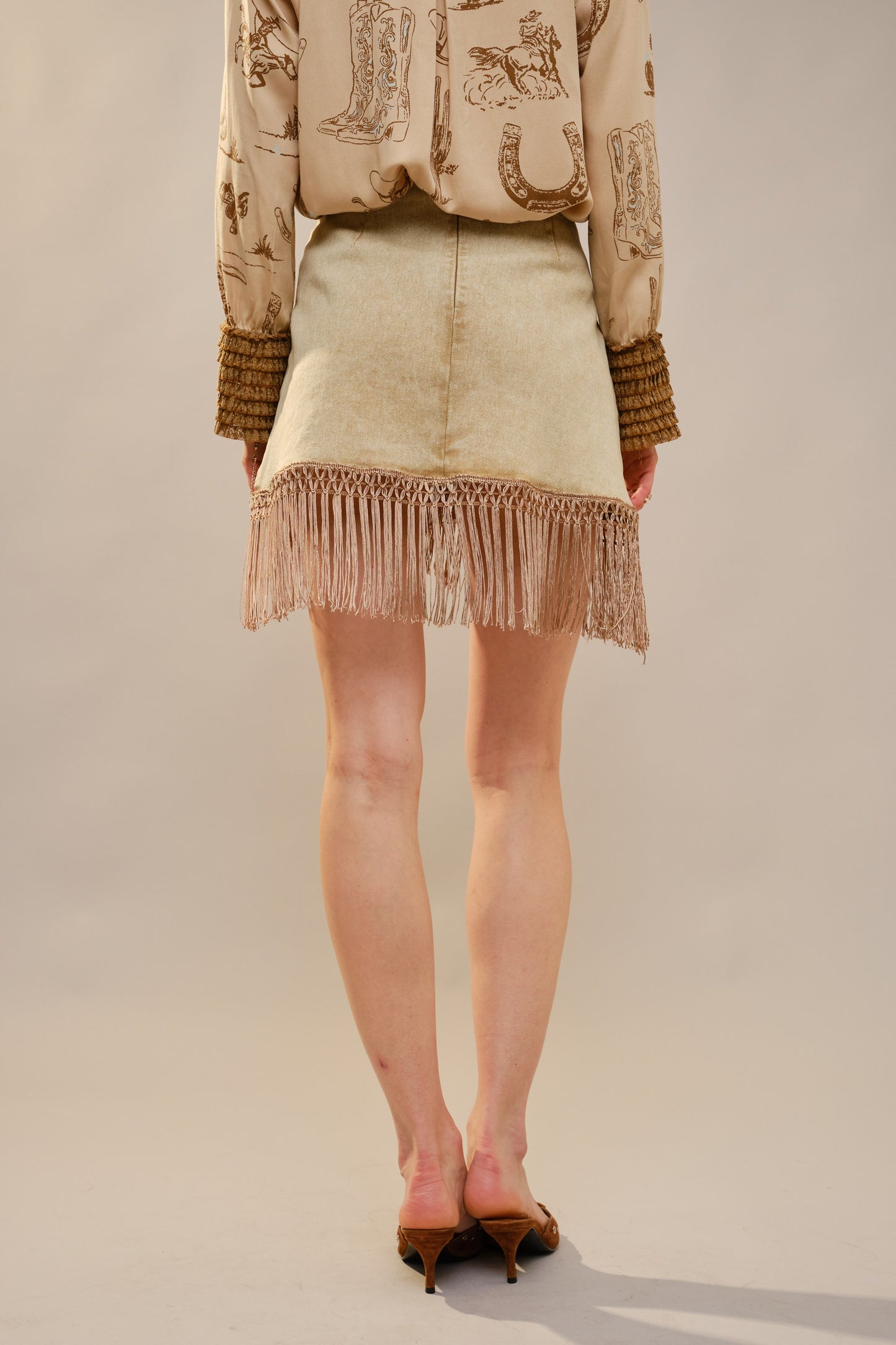 Western Fringe Denim Mini Skirt