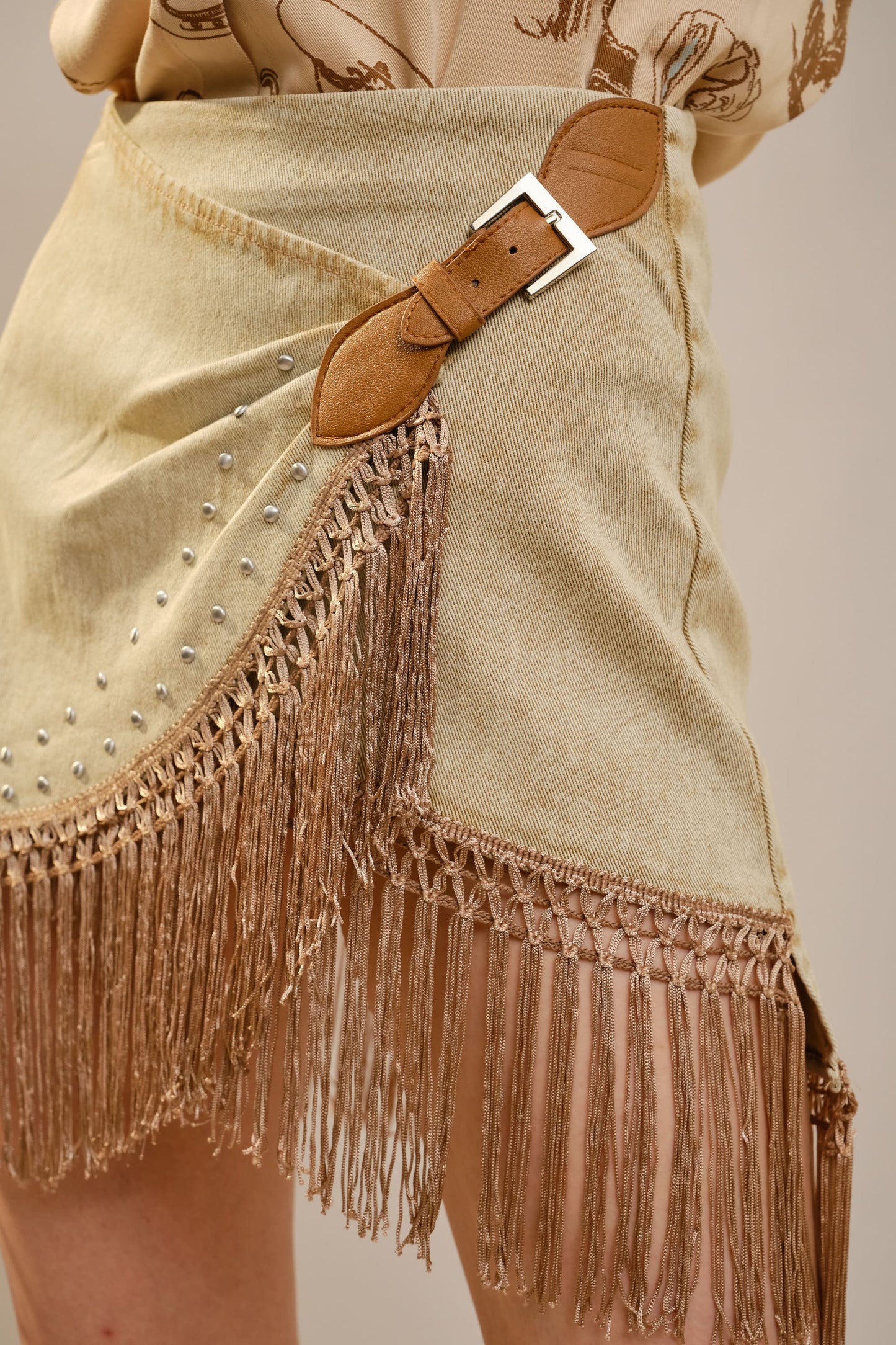 Western Fringe Denim Mini Skirt