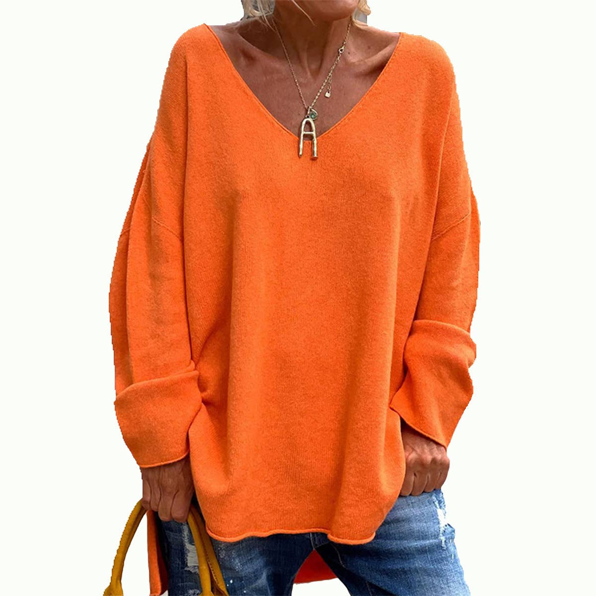 SOLID V-NECK LONG SLEEVE CASUAL SHIRT