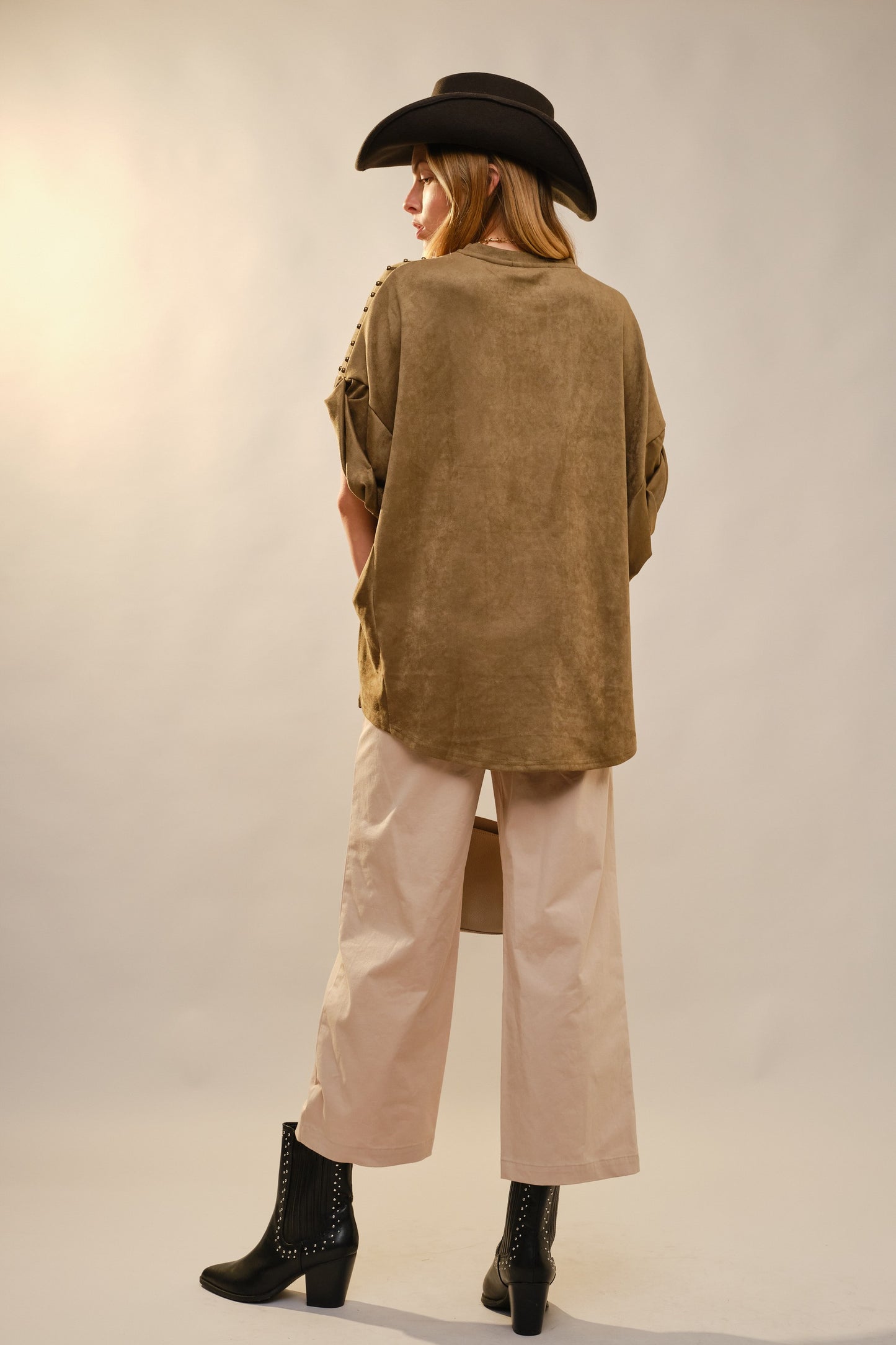 Studded High Low Oversized Tee Olive