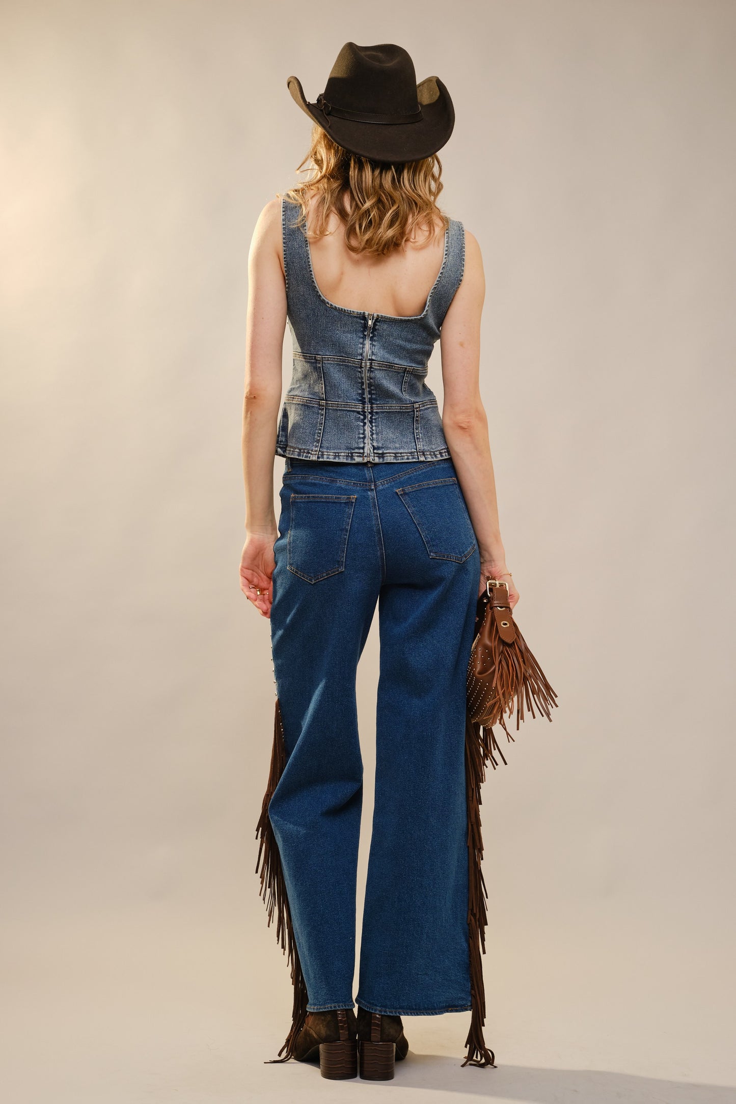 Square Neck Metal Studs Lace-Up Top