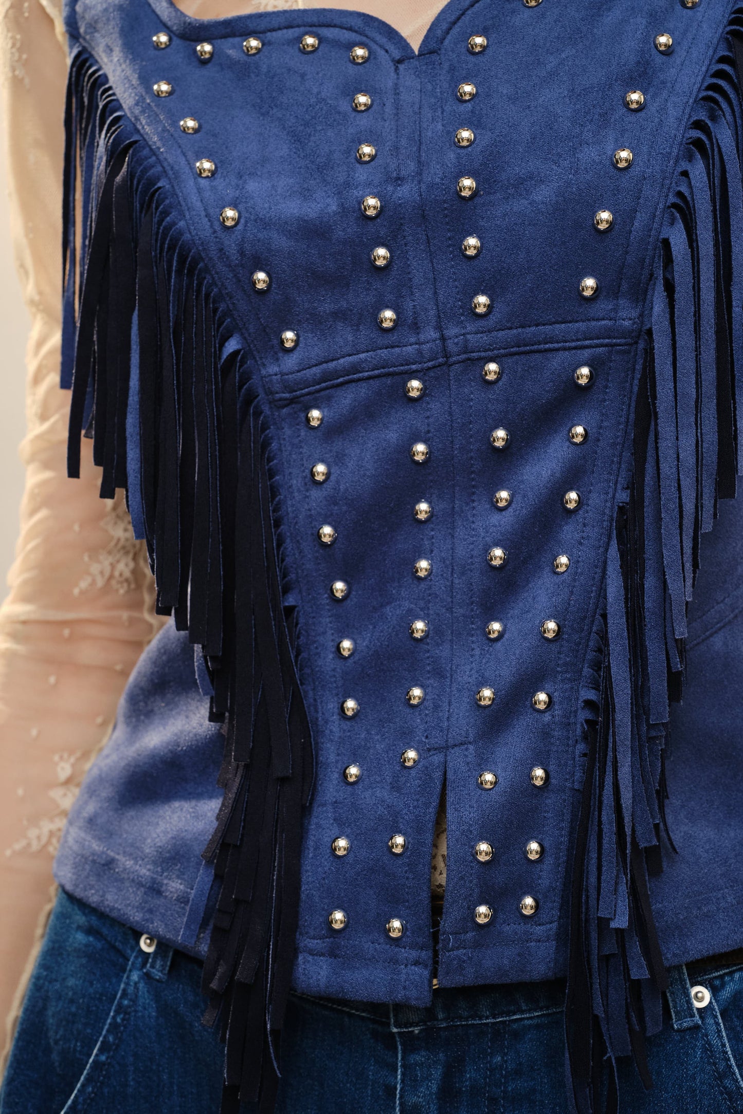 Fringe Stud Faux Suede Tank