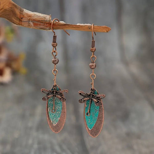 Bohemian Dragonfly Earrings with Patina Finish : Dragonfly