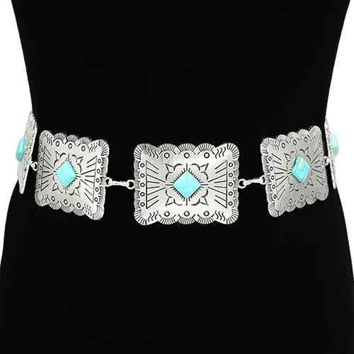 Western Silver Rectangle Concho Belt