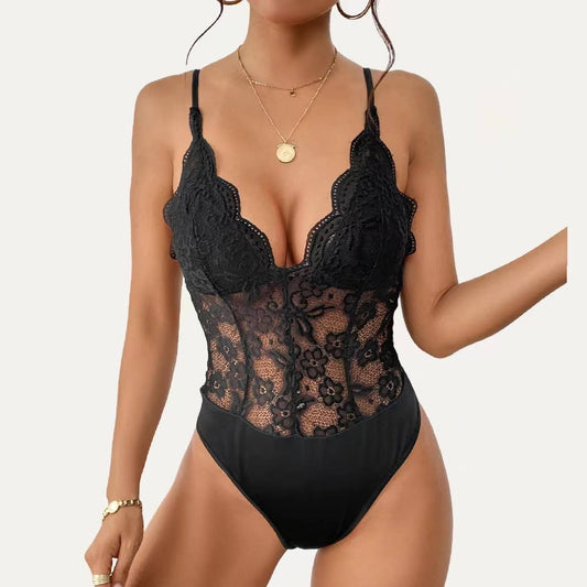 Chic Black Lace Sheer Sleeveless Bodysuit
