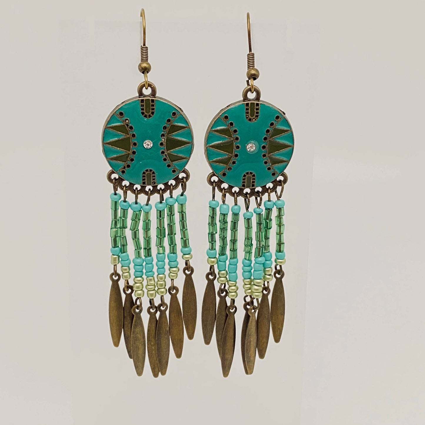 Boho Green Rice Bead Tassel Earring
