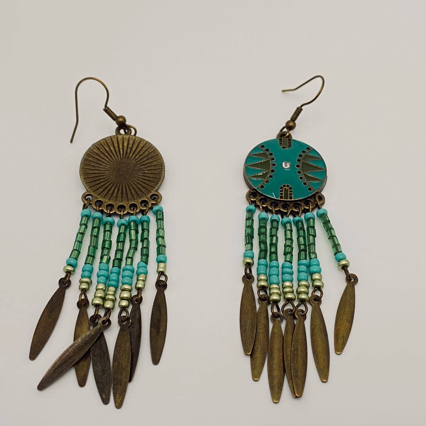 Boho Green Rice Bead Tassel Earring