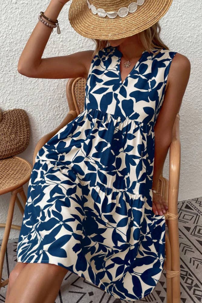 Sleeveless V Neck Flower Dress