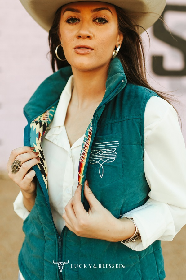 Teal Puffer Boot Stitch Detail Vest
