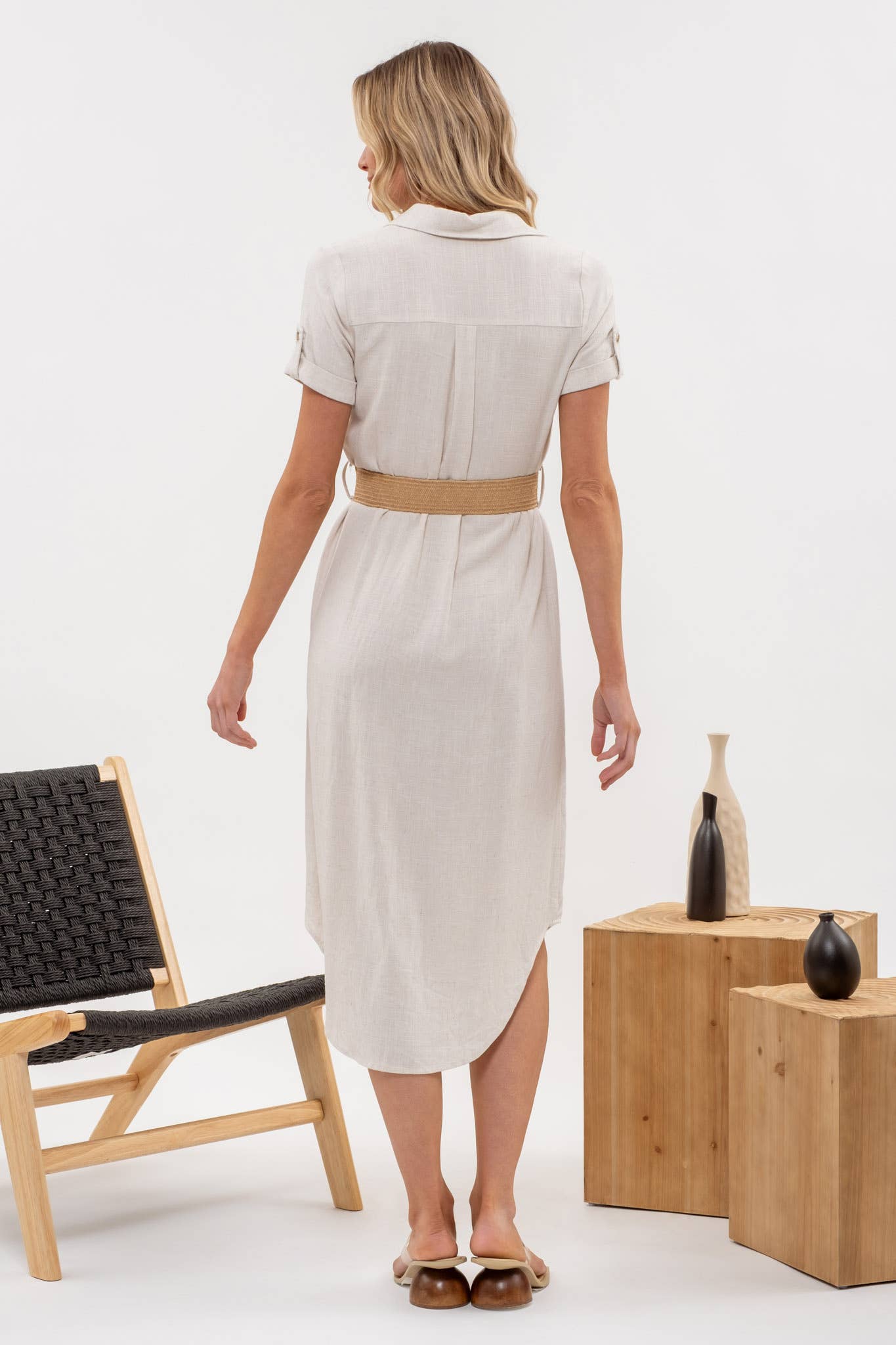 Button Down Natural Midi Dress