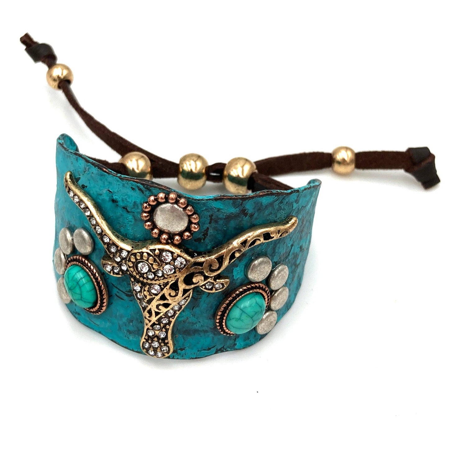 Longhorn Turquoise Western Bracelet Cuff: Gold