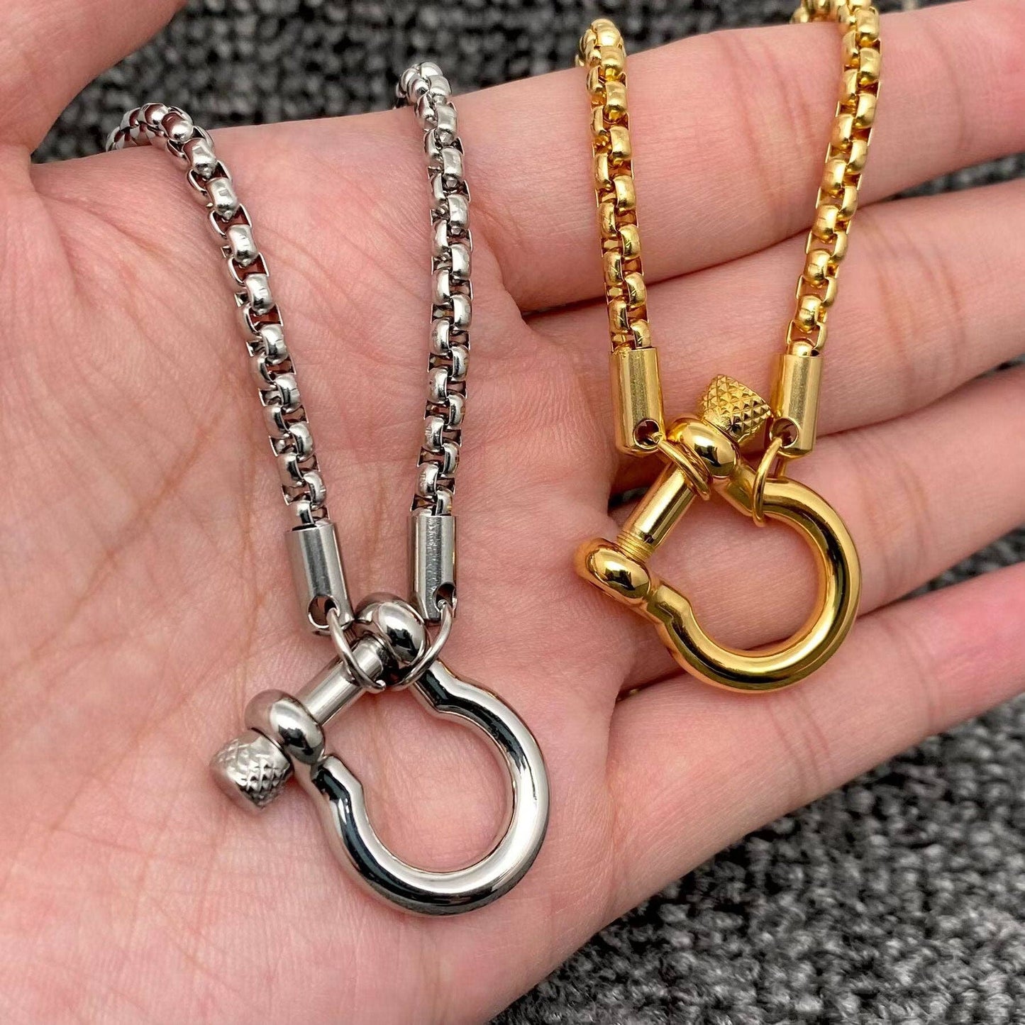 Silver S.Steel Horseshoe Buckle Charm Necklace