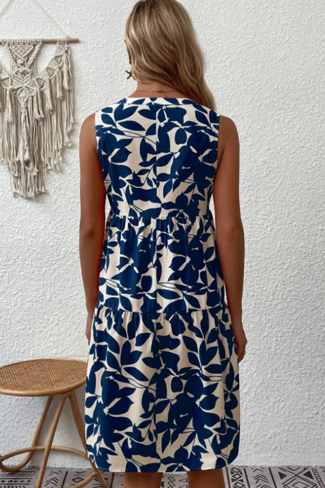 Sleeveless V Neck Flower Dress
