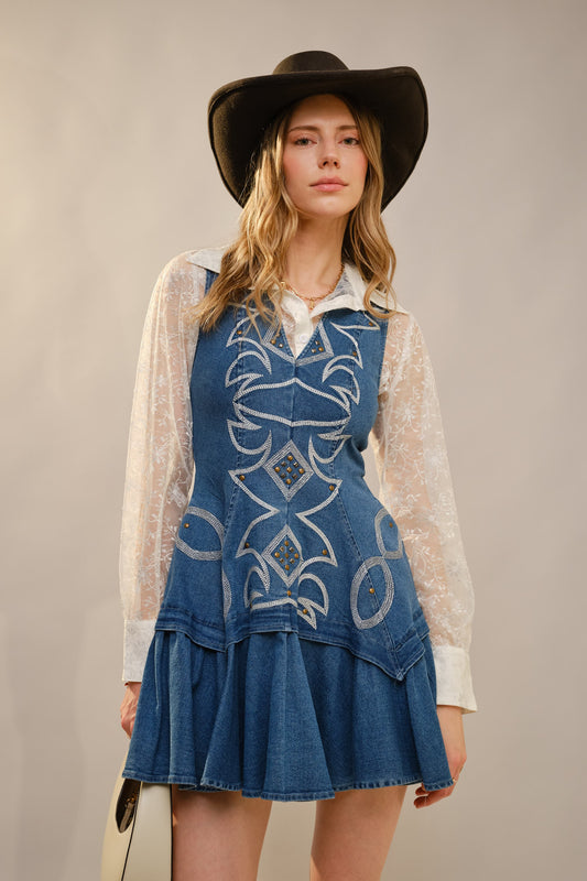 Western Stitch Flare Denim Minidress