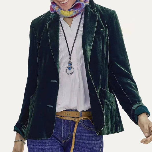 Classic Solid Velvet Blazer: Dk Grn
