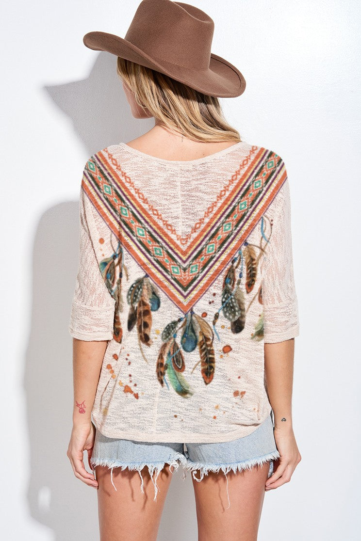 Boho Style Knit V Neck Top -PS