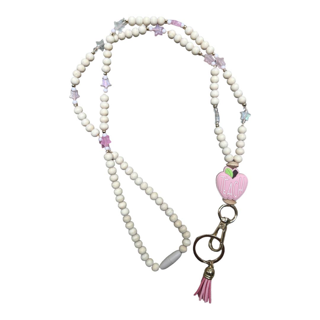 Teacher Lanyard with pink TEACH apple