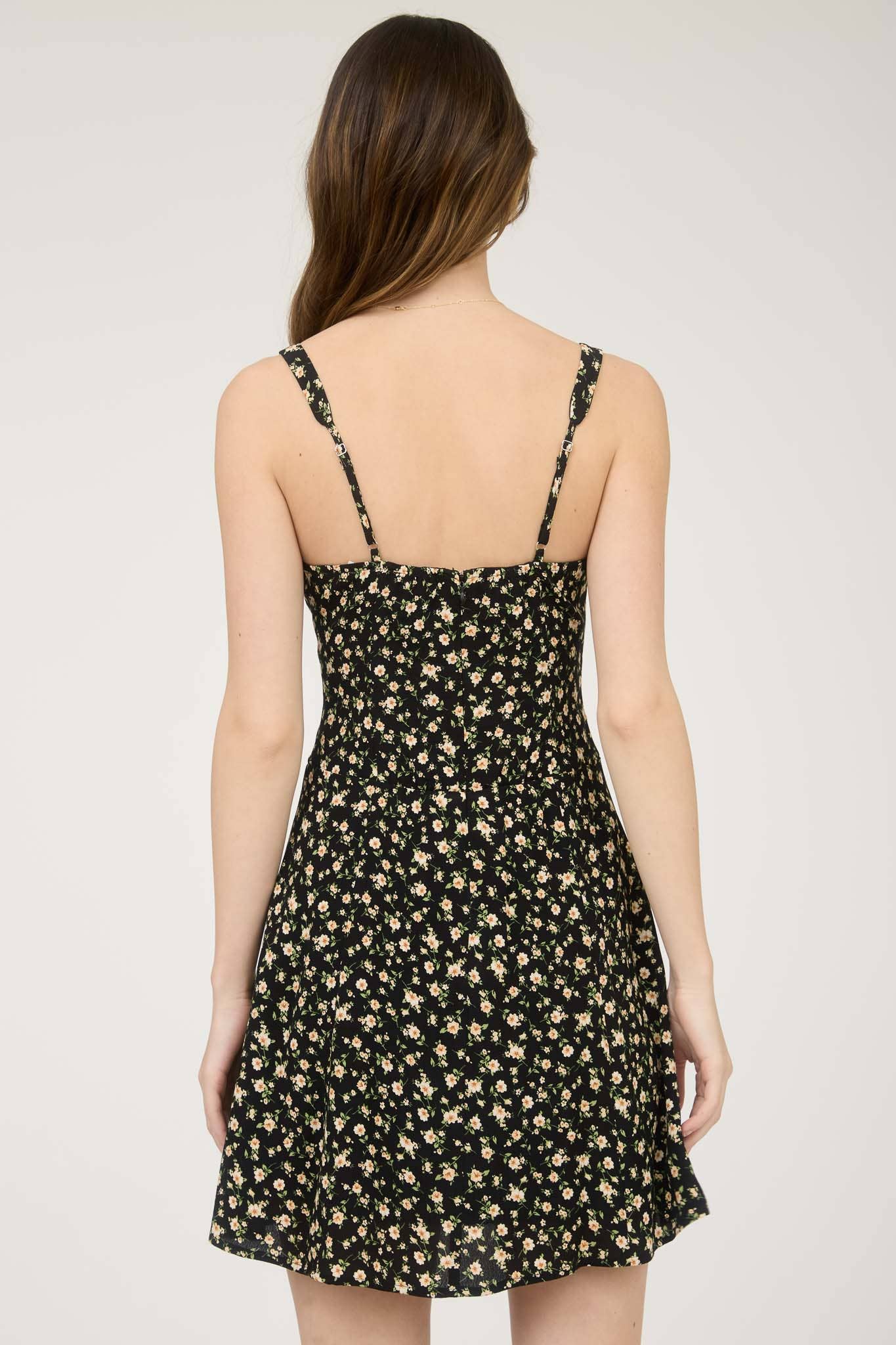 FLORAL SLEEVELESS HALF BUTTON DOWN MINI DRESS: CREAM MULTI