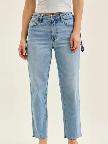 High waist Tummy Control Contrast Wash Straight