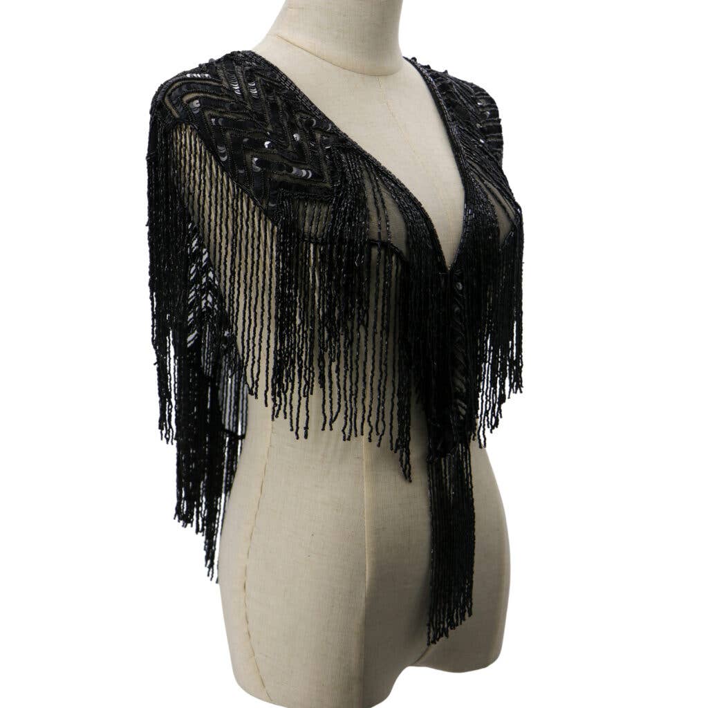 Black Beaded Shawl, Chevron Pattern
