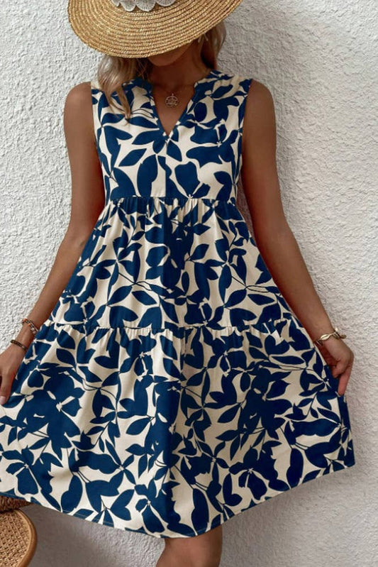 Sleeveless V Neck Flower Dress